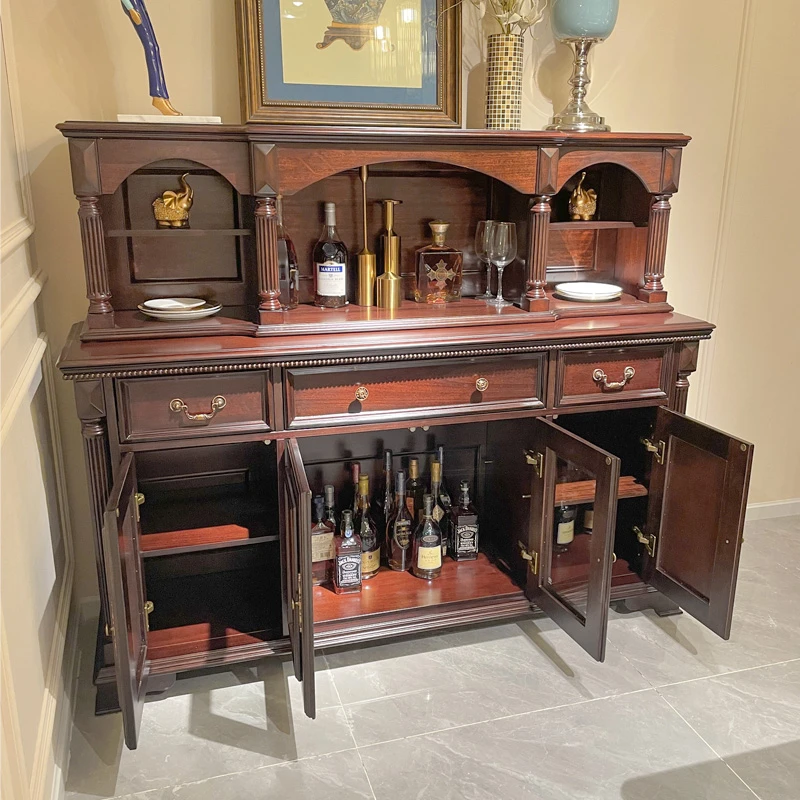 北美红樱桃美式实木餐厅餐边柜上下酒柜小书柜简约玄关家用客厅