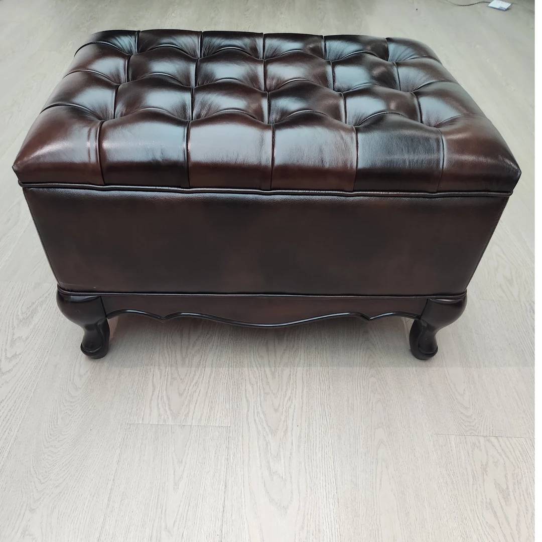 美式实木长条沙发脚踏衣帽间试鞋凳皮凳家用穿鞋凳长方形复古皮凳