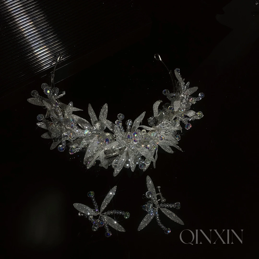 沁心新款手工叶子水晶款两件套皇冠