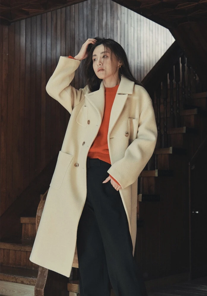 805《一云服饰》秋冬上新your name here大衣韩挚爱双排扣羊毛大衣