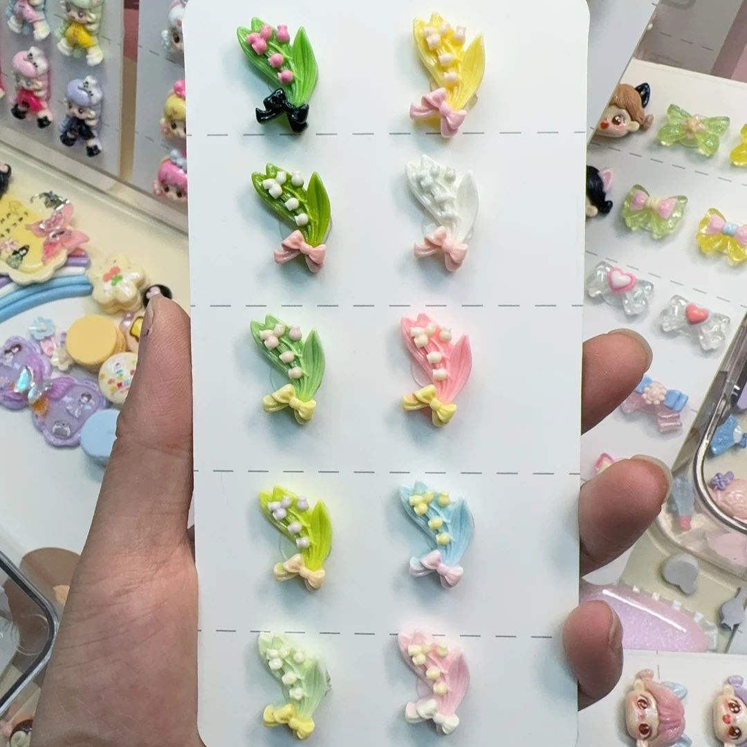 想念【定制】金粉铃兰花diy树脂饰品配件挂件发饰品奶油胶材料