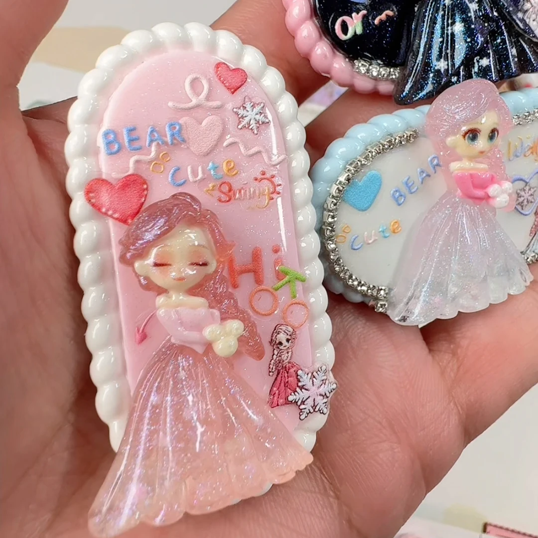 想念【定制】冰透细闪金粉爱莎公主diy树脂饰品耳钉发夹发饰奶油胶