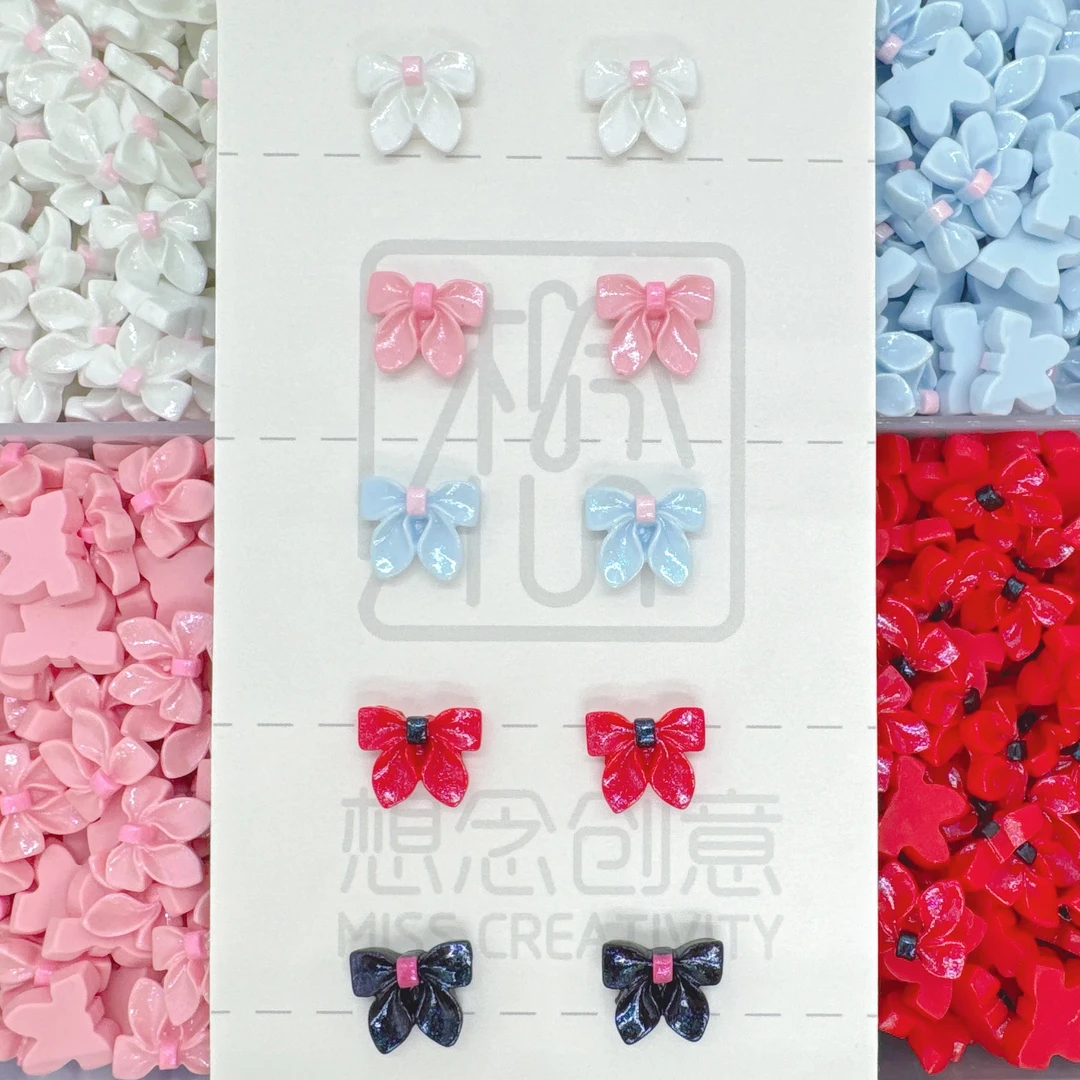 想念【定制】金粉飘带蝴蝶结diy树脂饰品耳钉发夹发饰奶油胶手作