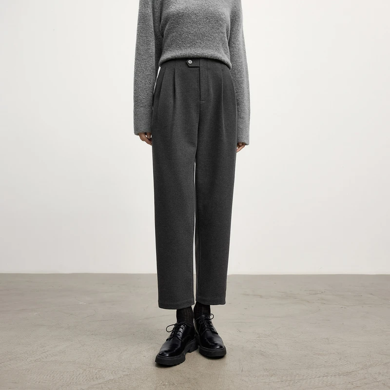 【加厚锥形裤】伊芙丽格雷系磨毛保暖裤子女24年西装裤显瘦高级感