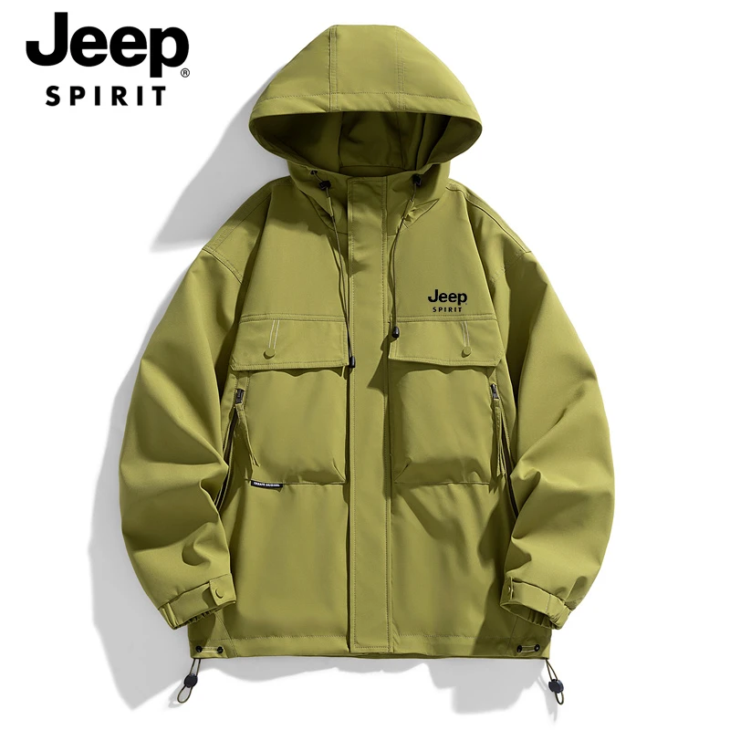 JEEPSPIRIT吉普夹克男秋季新款连帽防风冲锋衣外套情侣款夹克外套