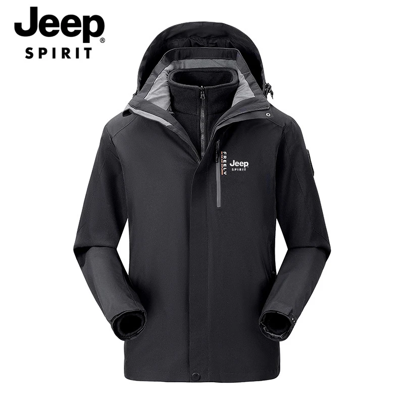 JEEPSPIRIT吉普夹克男秋冬新款连帽保暖冲锋衣外套高品质防风外套
