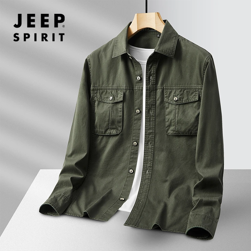 JEEPSPIRIT吉普衬衫男秋季新款工装纯棉长袖衬衫休闲百搭长袖衬衣
