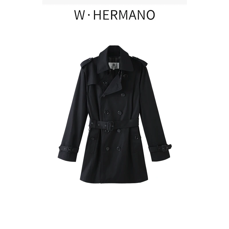 W·HERMANO男士风衣外套CWW00010双排扣中长款外套男秋冬季经典