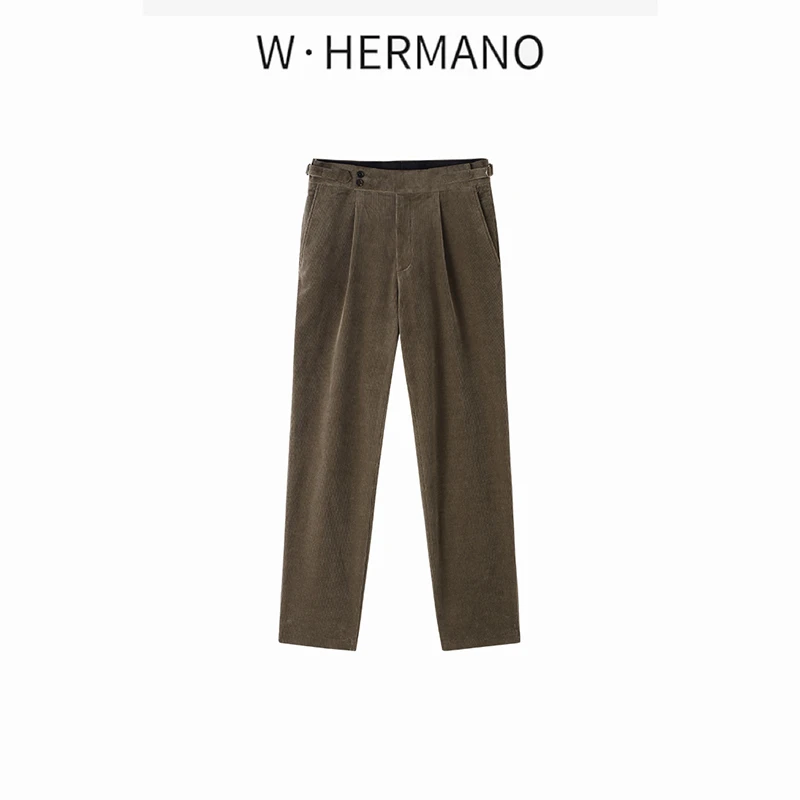 W·HERMANO男士灯芯绒那不勒斯西裤BWK00025秋冬弹力简约纯色西裤