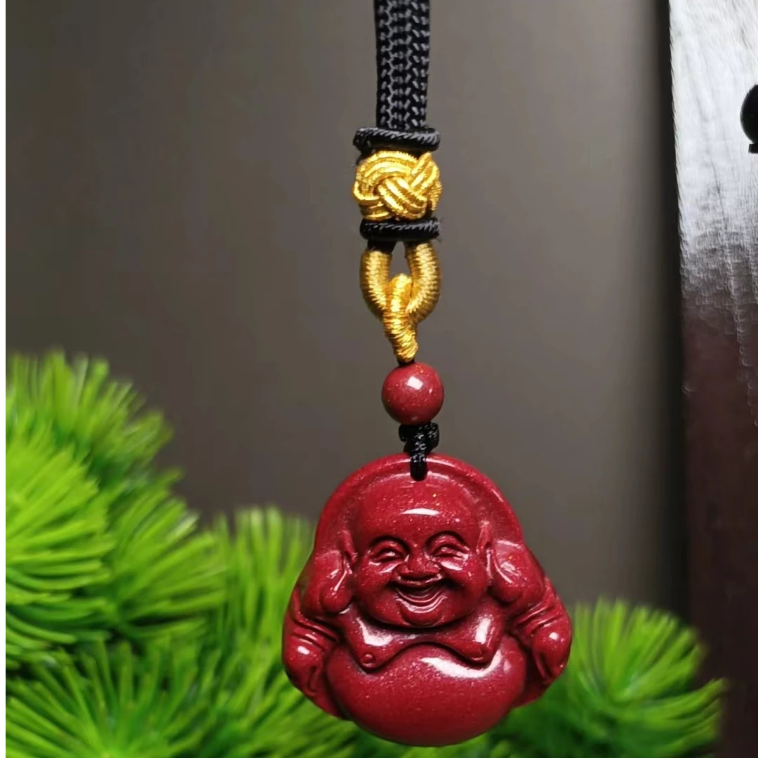 含辰砂工艺品天然辰砂紫砂弥勒佛吊坠