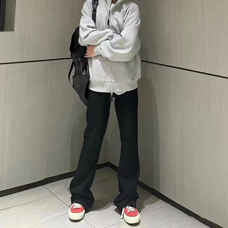 纯黑色水洗做旧牛仔长裤男秋季潮牌宽松直筒裤高级感痞帅微喇裤子