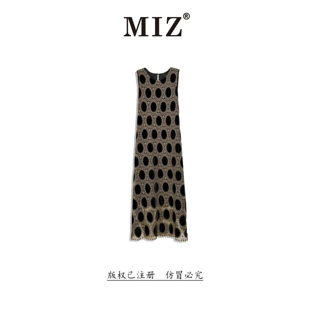 【MIZ】女装气质轻奢时尚蕾丝设计师款无袖优雅连衣裙2436277