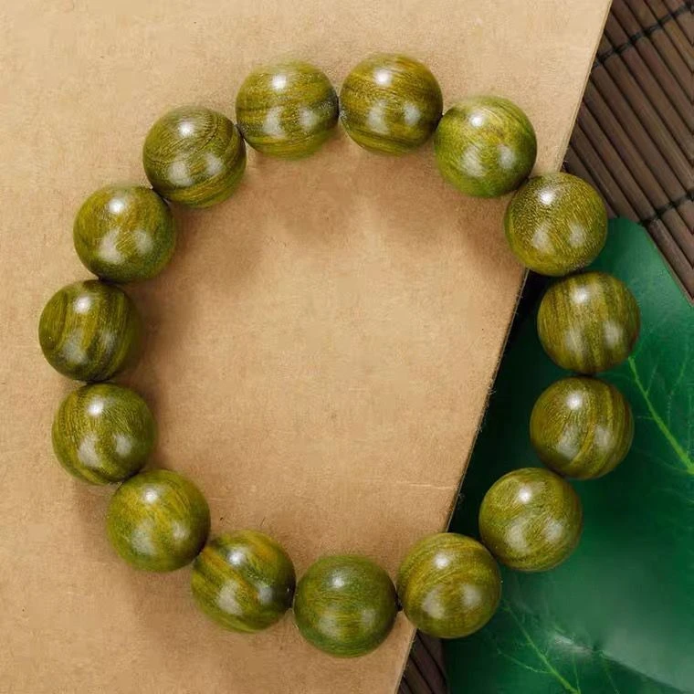 绿檀木正宗老料沉水檀香原木佛珠手串108念珠男女民族风简约单圈