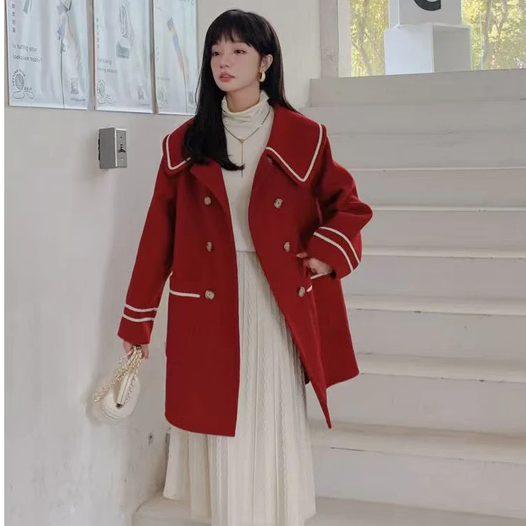 复古红时尚气质感羊毛外套
