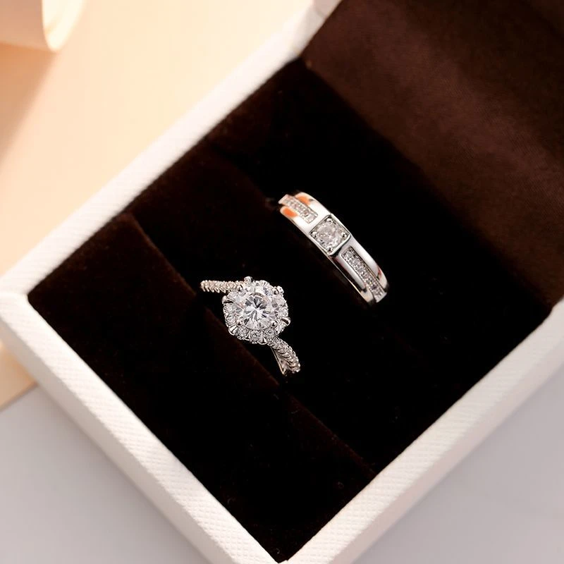 铜合金戒指 莫桑钻戒结婚一对高级婚礼仪式假戒指开口时尚