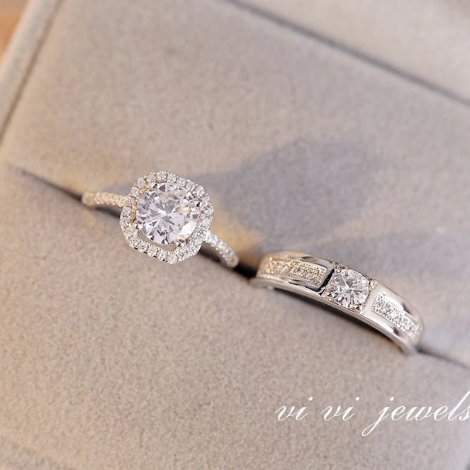 铜合金锆石戒指 高颜值真情侣款钻戒结婚对戒婚礼仪式用不掉色