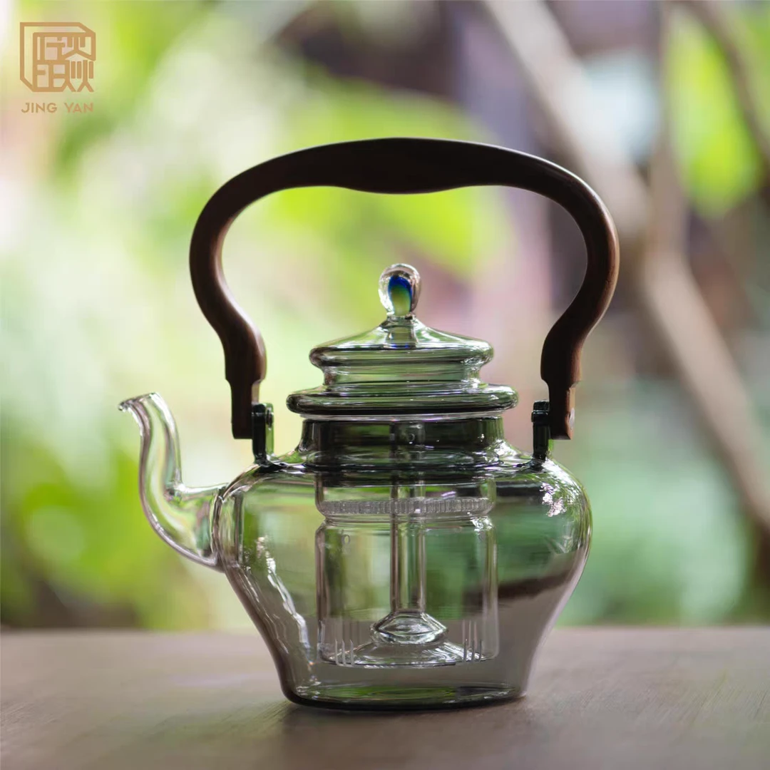晶焱【祈福壶】1000毫升提梁茶壶纯手工高硼硅耐热玻璃蒸煮一体壶