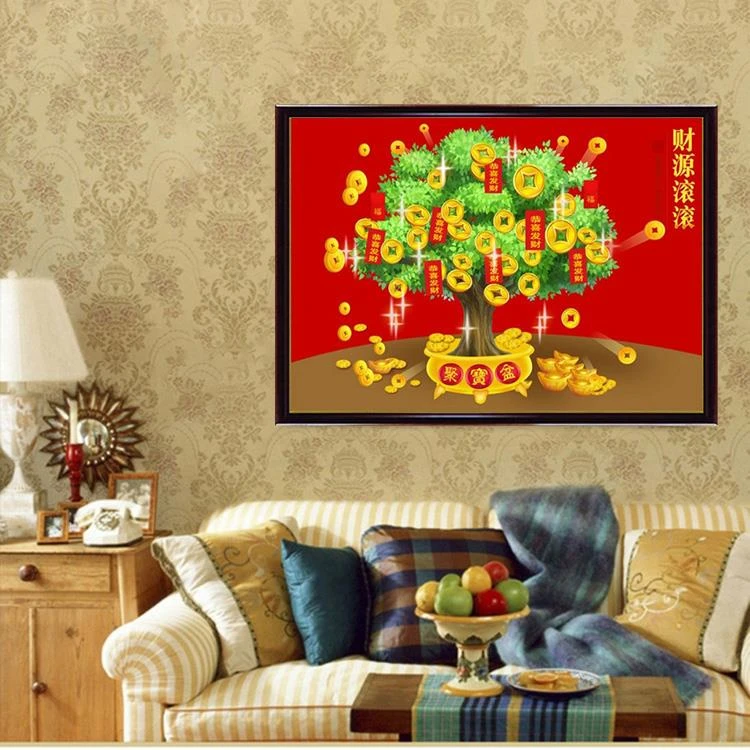 2025新款钻石画满钻摇钱树十字绣客厅招财进宝简约简单喜庆钻石绣