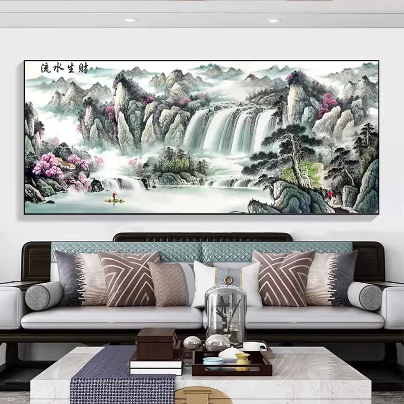 流水生财钻石画客厅满钻2025新款砖石秀钻石贴十字绣山水风景大画