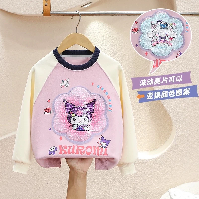 女童卡通卫衣2024春秋新款小女孩变色亮片衣服中大童圆领洋气上衣