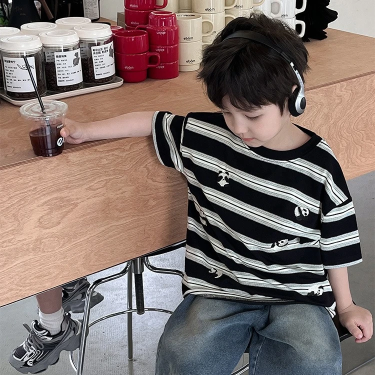 【AX4134】2024湖州织里童装儿童夏装新品T恤可爱刺绣熊猫男童短袖