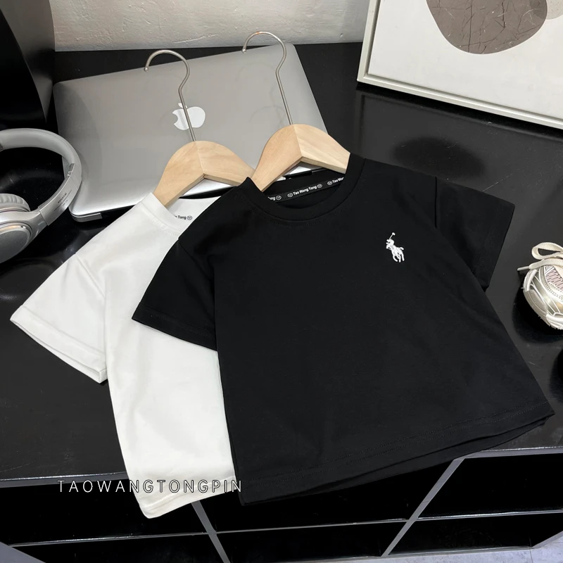 【TwT原创】2024夏季韩版新款男女童亲子款立体绣花宽松打底圆领T恤