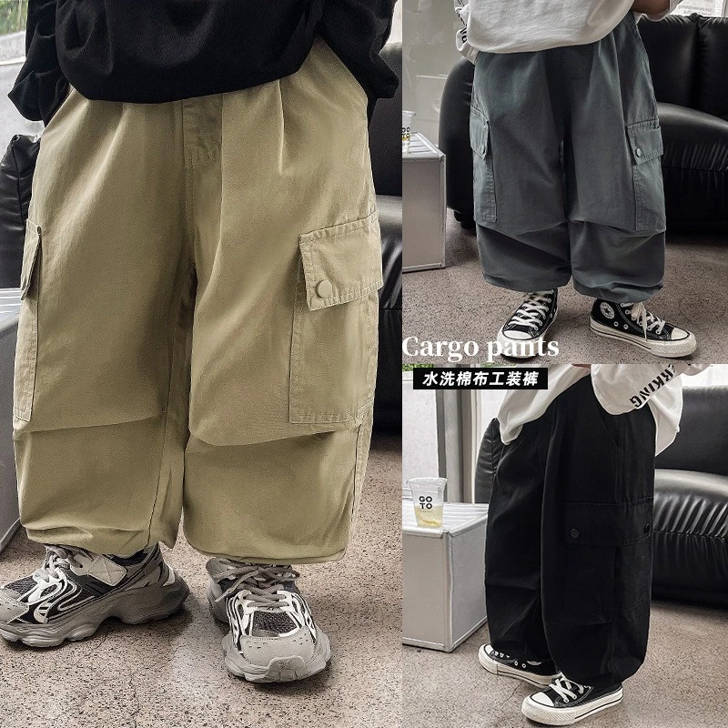 【AQ4029】儿童秋装2024童装韩版宝宝休闲长裤纯色男童工装裤潮