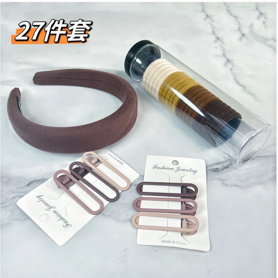 义佰满分 非金属布艺发饰 27件咖色系发饰组合百搭发卡发箍发圈
