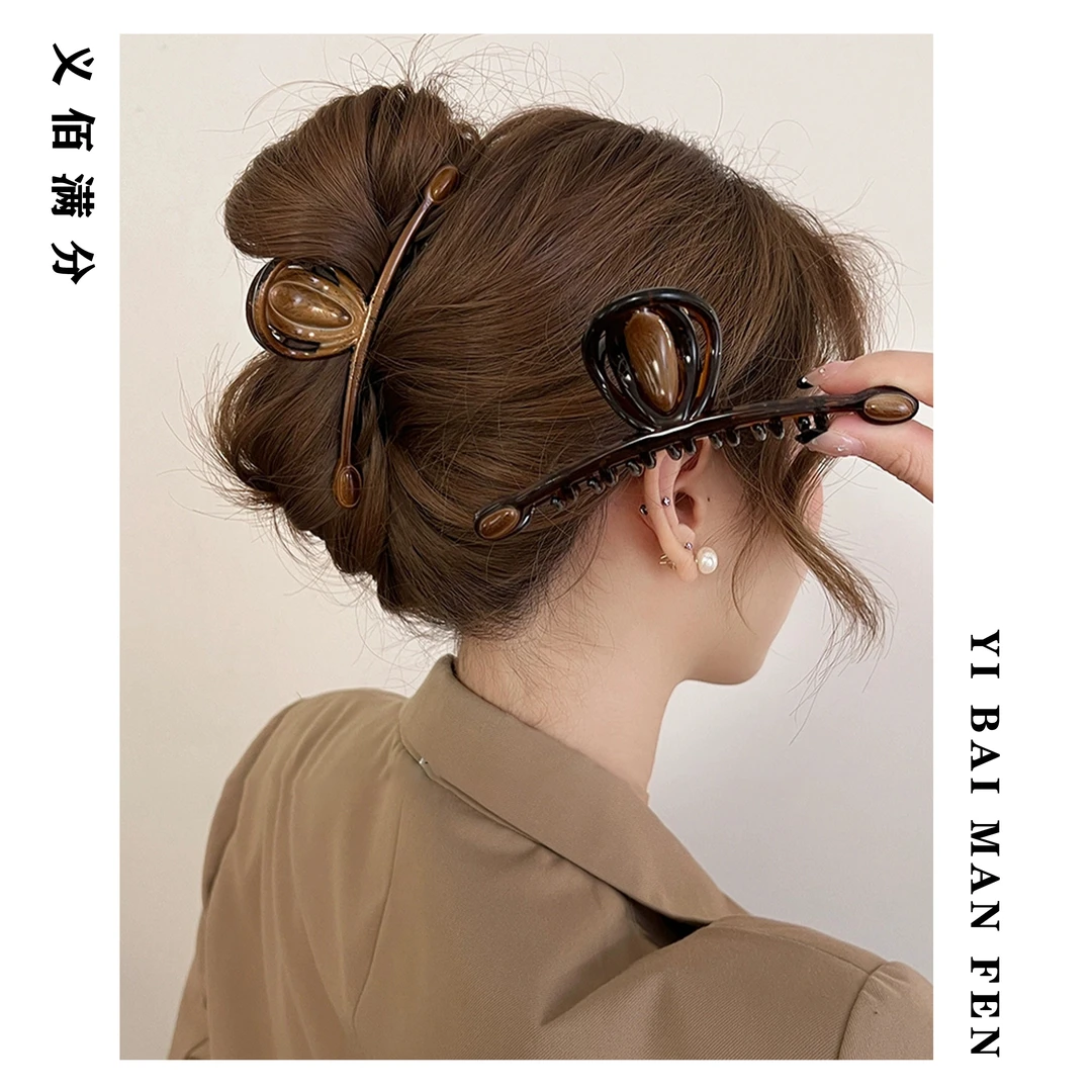 义佰满分个性复古国风一字木纹抓夹气质鲨鱼盘头发夹时尚头饰发卡