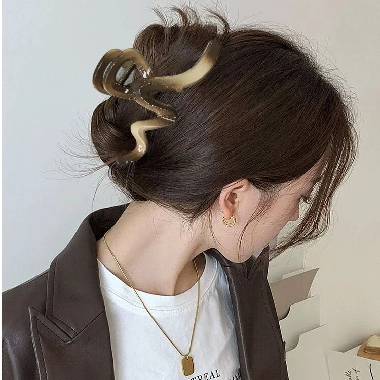 义佰满分2个优雅法式渐变蝴蝶结盘头发抓夹大号高级感时尚鲨鱼夹