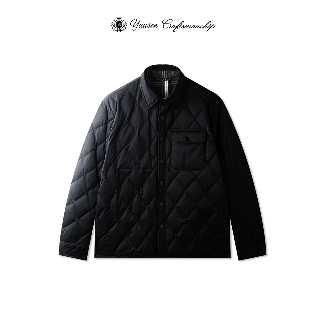 【24冬】黑标/经典菱形格衬衫式翻领轻薄夹克90白鸭绒羽绒服 8003