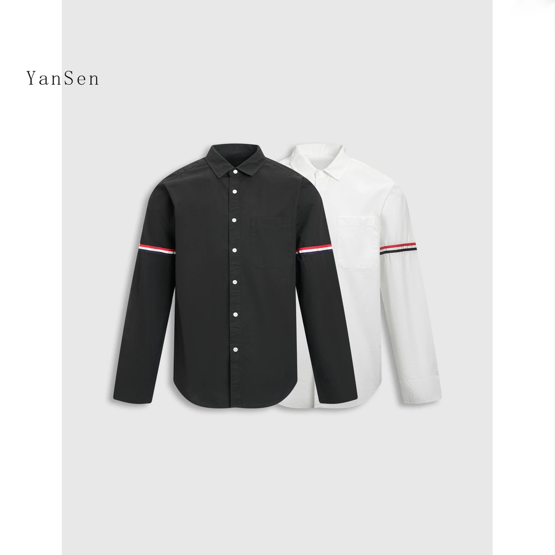 YANSEN 秋季经典轻奢百搭手臂条纹拼接休闲简约长袖衬衫 C5665