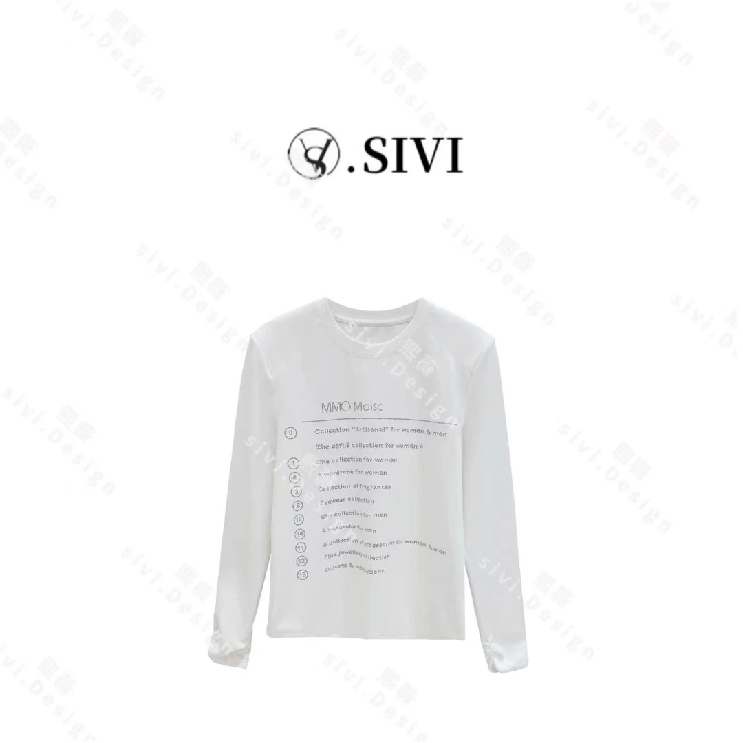 SIVI【字母情调】2023冬季新款时尚百搭长袖T恤修身显瘦打底衫F2275