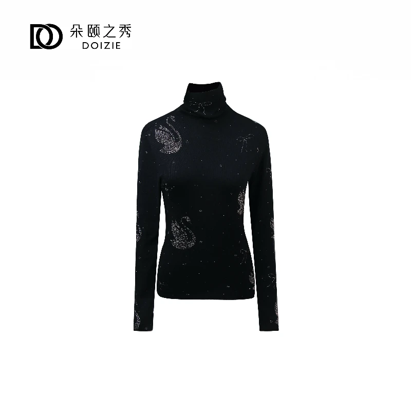 朵颐之秀 烫钻天鹅蝴蝶结显瘦百搭针织打底衫D-24679