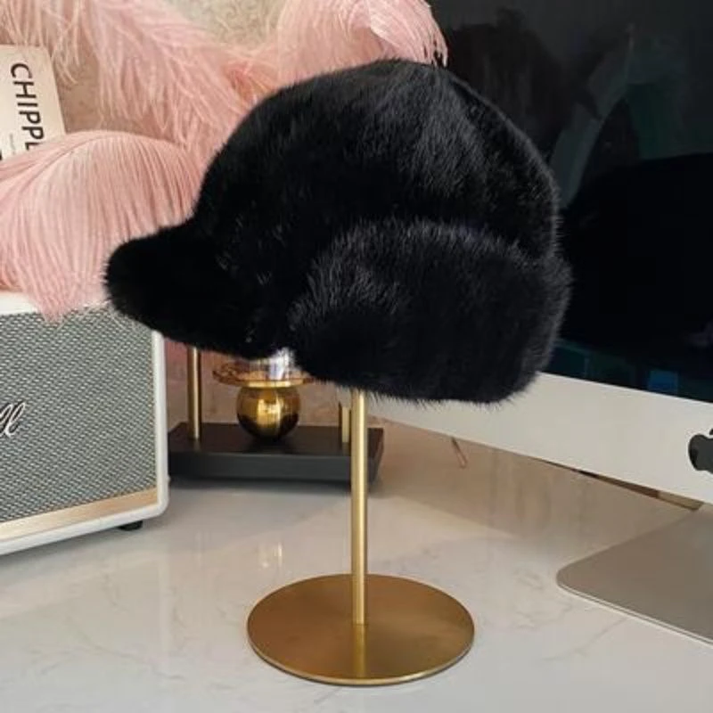 水貂毛护耳鸭舌帽帽子男女冬季韩版洋气骑士骑士帽保暖护耳帽