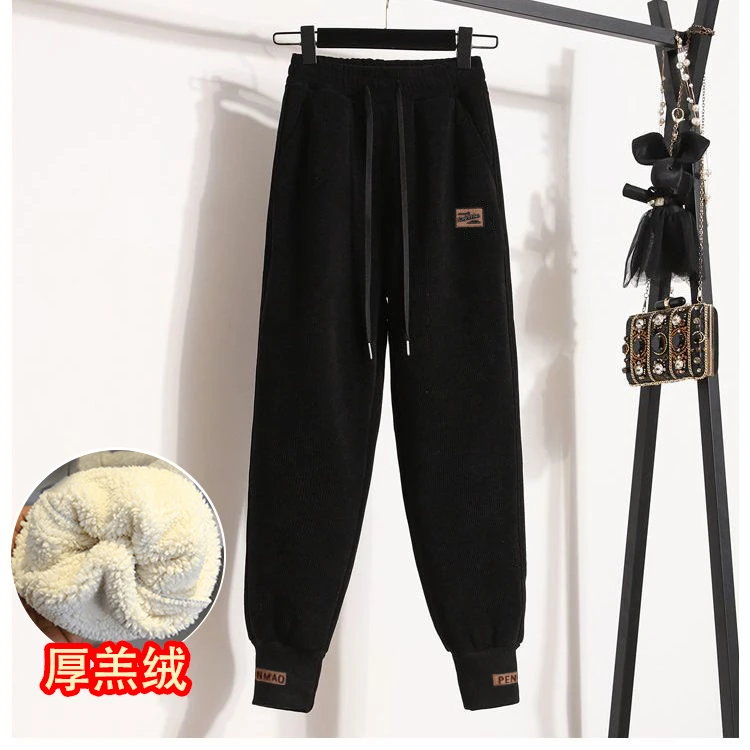 加绒加厚卫裤女韩版哈伦裤冬季新款百搭保暖裤子高腰显瘦休闲卫裤