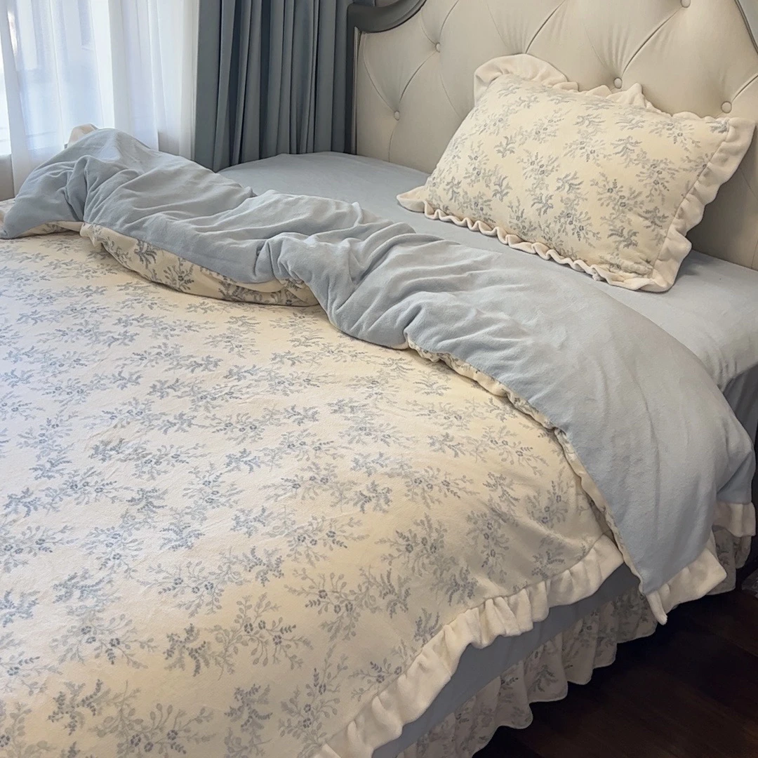 法式牛奶绒四件套三件套加厚保暖花边被套款床品冬季床上用品