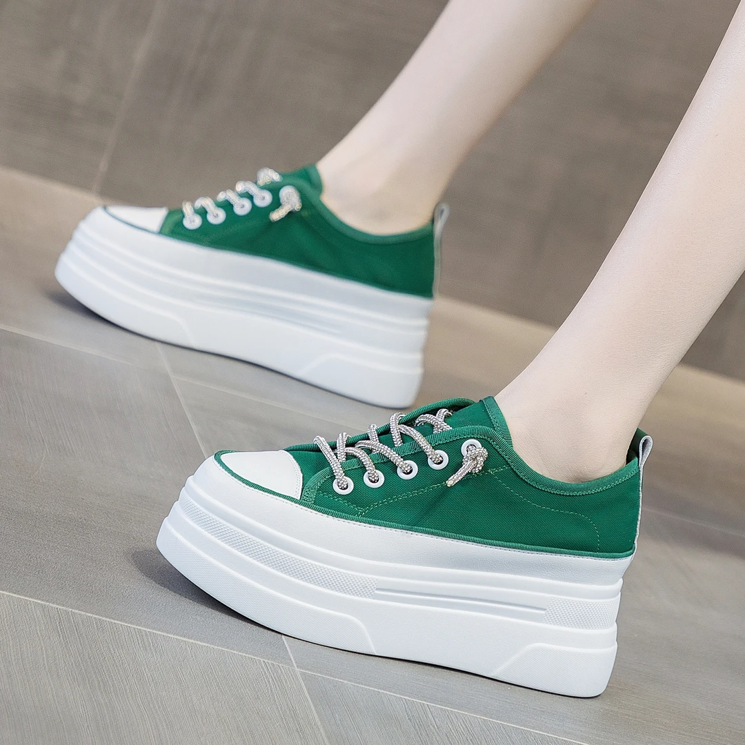 增高8cm夏季透气小白鞋女真皮网面鞋小个子内增高女鞋厚底松糕鞋