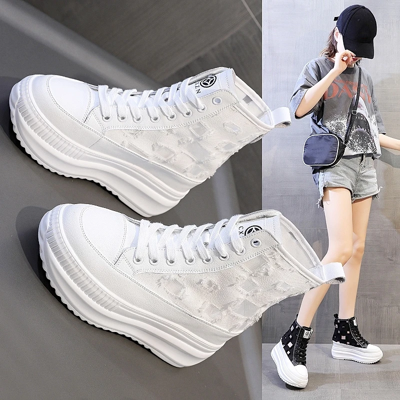 大幂幂同款夏季高帮鞋女款2024新款爆款夏天小白鞋内增高女鞋8cm