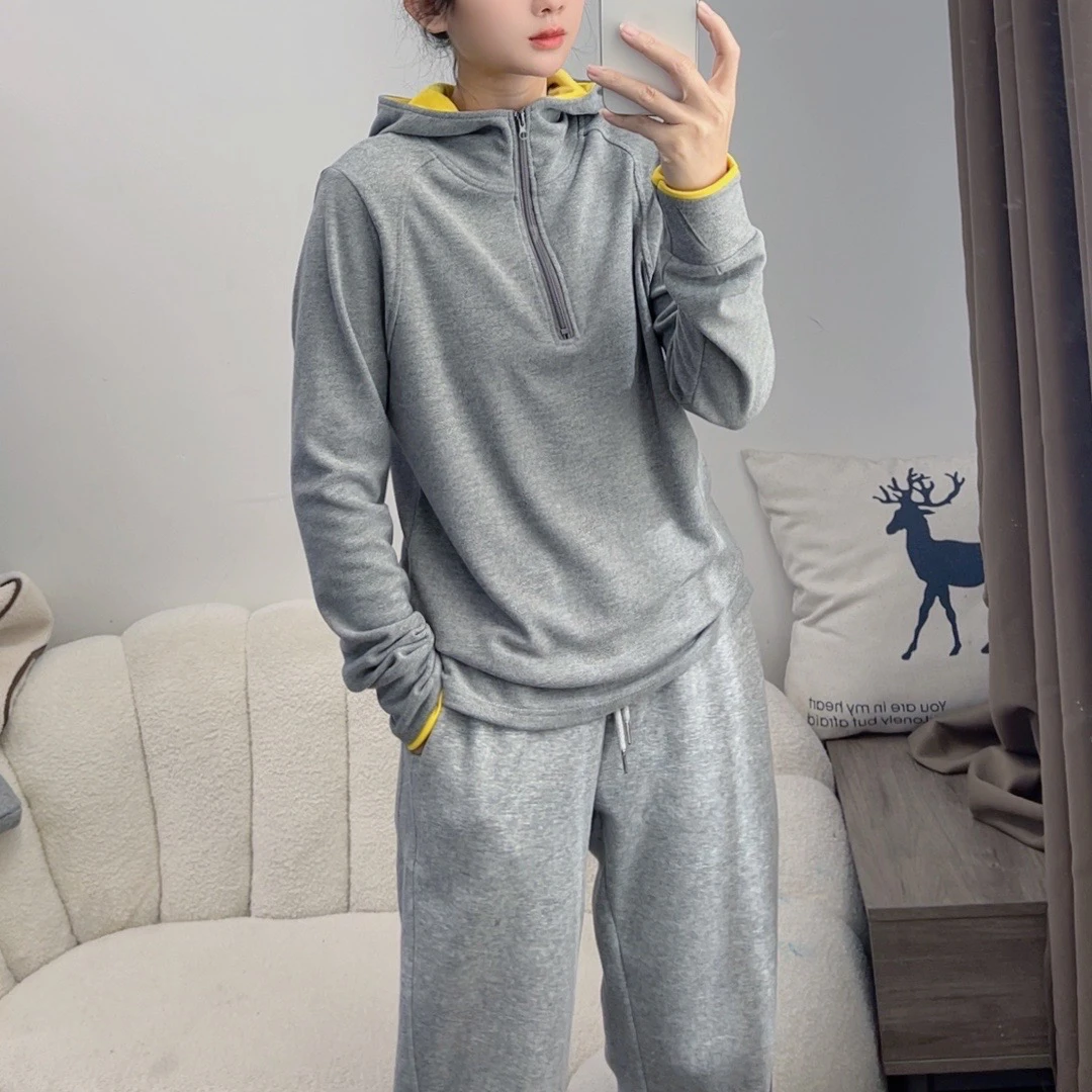 内搭打底衫女秋冬季爆款半拉链连帽卫宽松上衣DYY2526