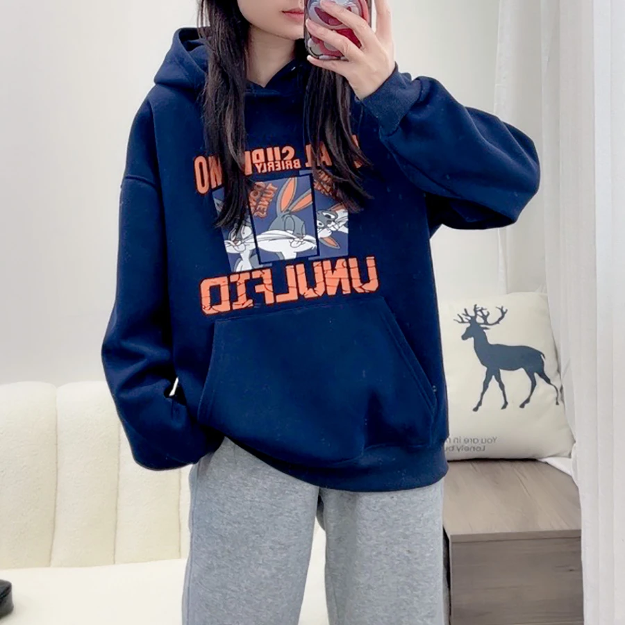 不加绒新款韩版时尚简约宽松百搭女装印花长袖卫衣女insDY3526