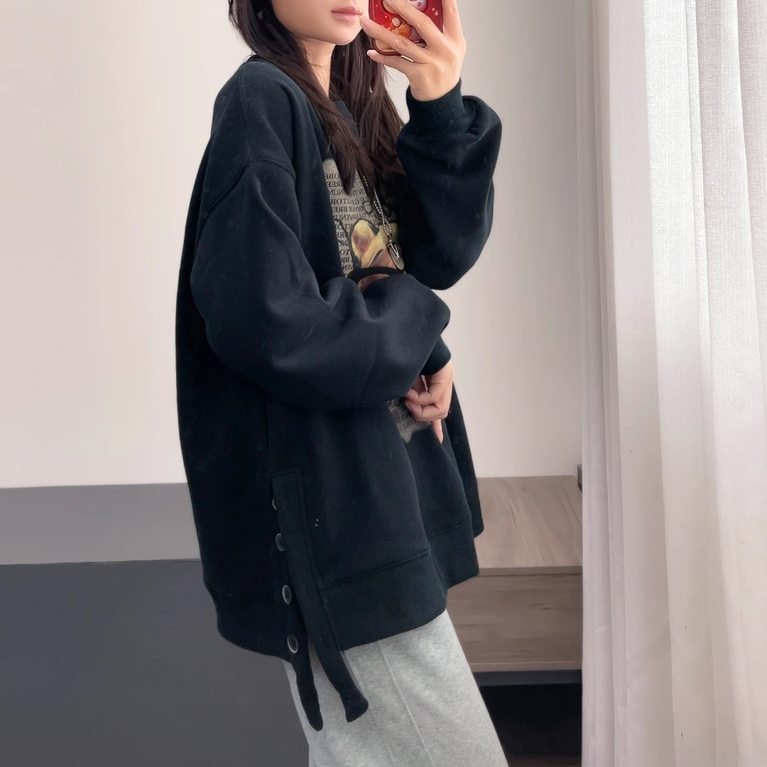 【丽可儿】加绒韩版休闲宽松大图案印花圆领ins长袖卫衣高街DY3226