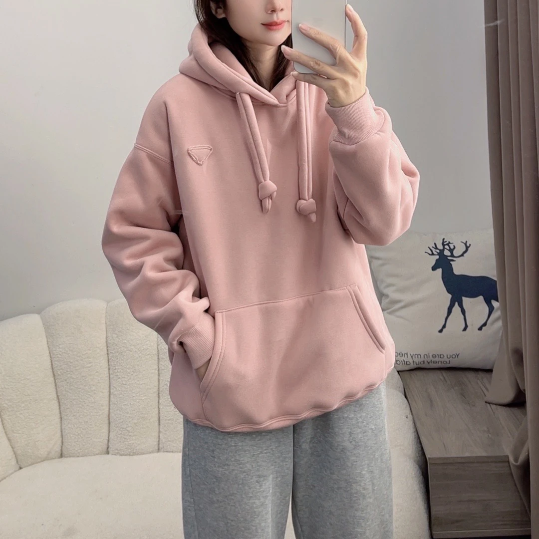 韩版设计感加绒加厚连帽卫衣女2024冬季新款时尚宽松卫衣DYY2512