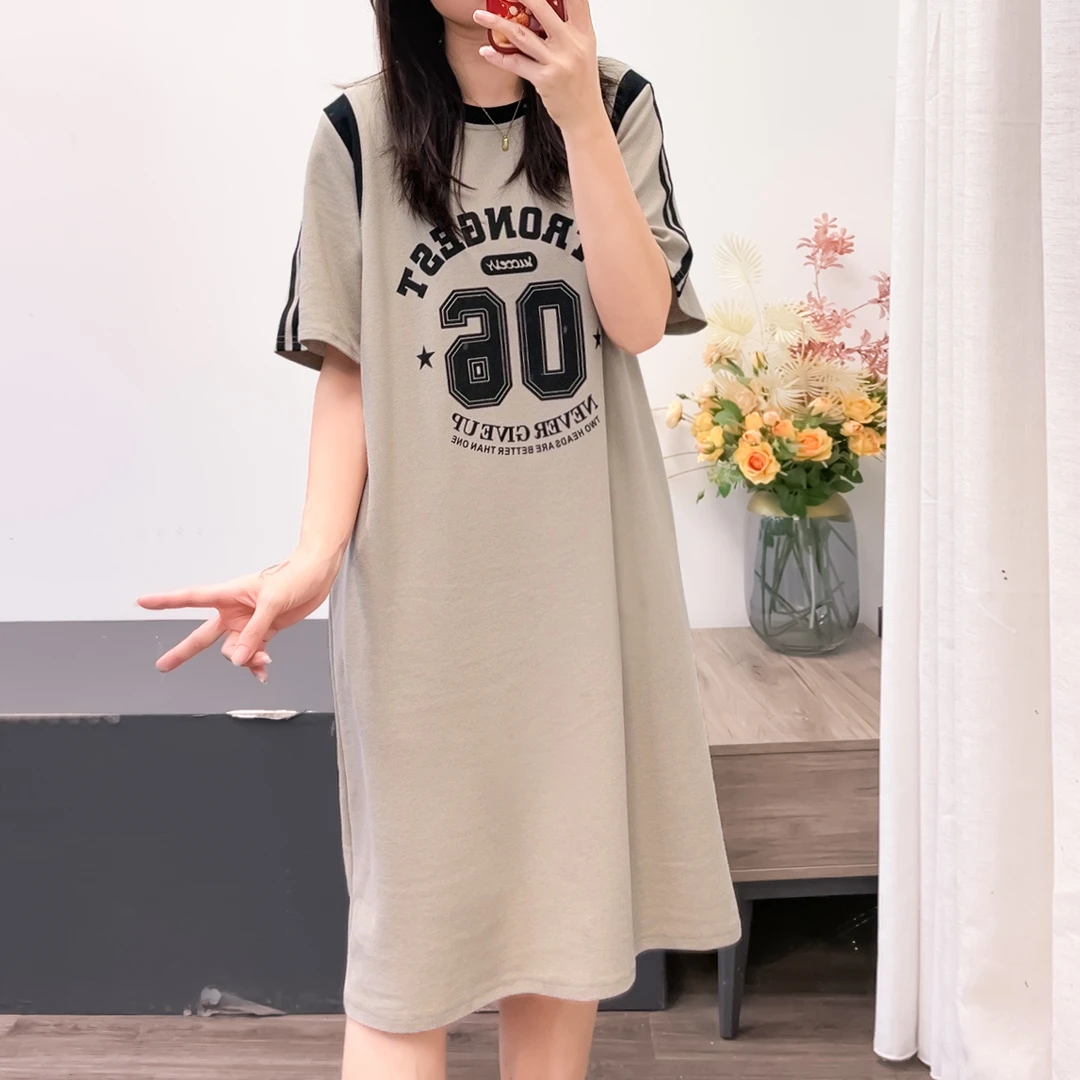 清凉韩版休闲撞色拼接圆领短袖连衣裙女夏季新品 DY2953