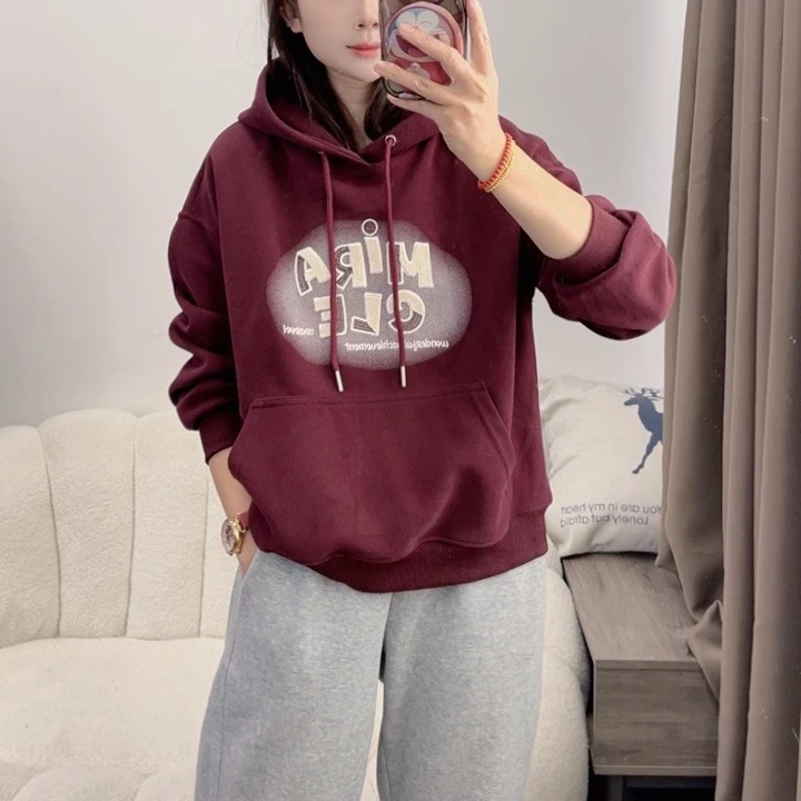 重工刺绣秋季韩系穿搭慵懒风卫衣女减龄设计感宽松连帽衫DYY2271