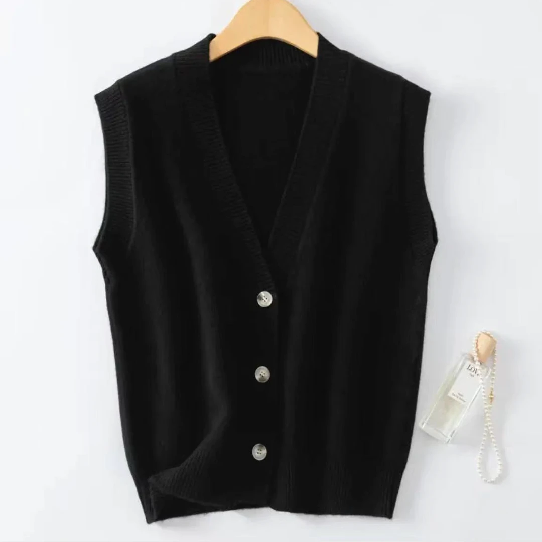 【纯色开衫马甲】099秋款纽扣简约纯色开衫针织马甲