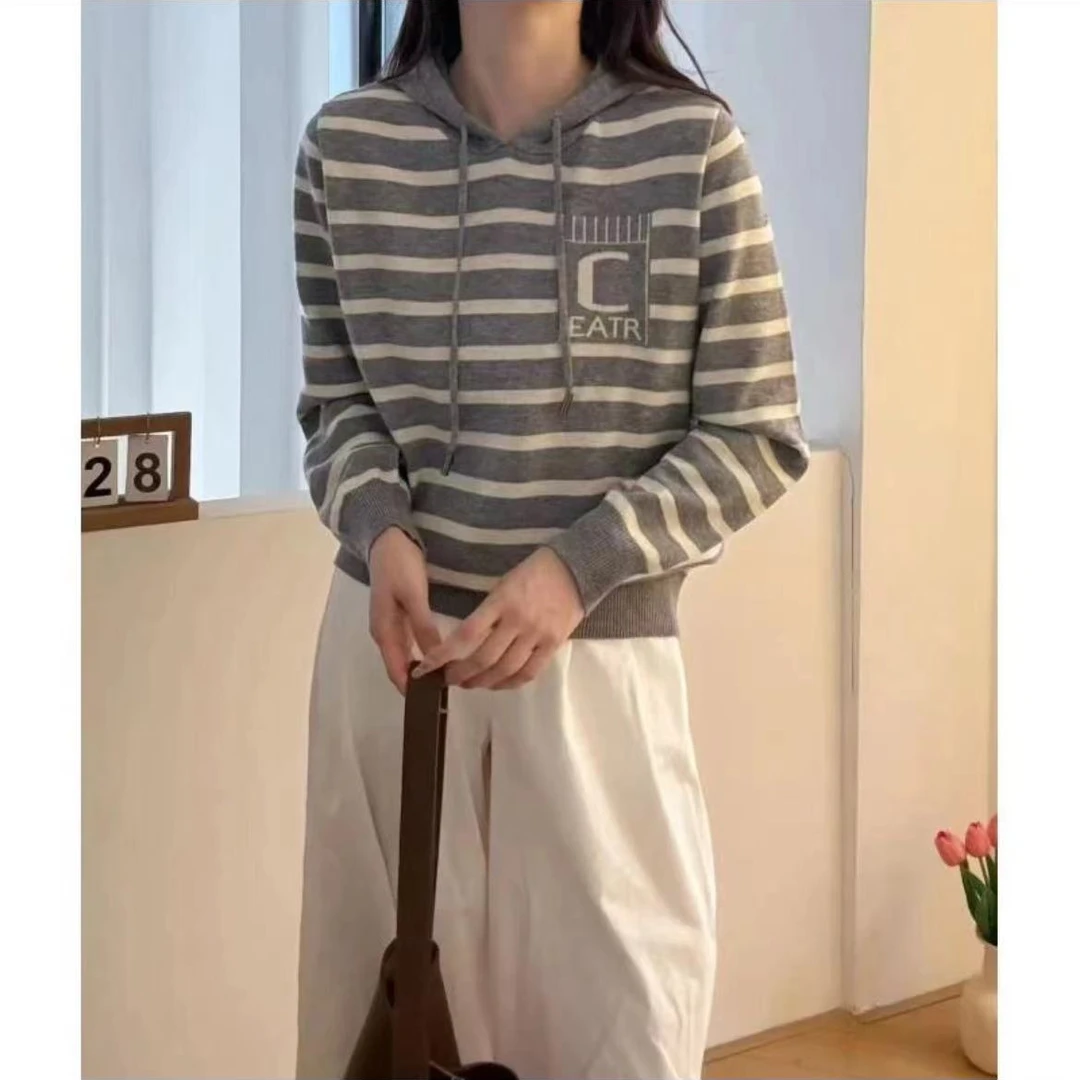 【条纹帽衫】022秋季新款字母假口袋条纹拼色帽衫