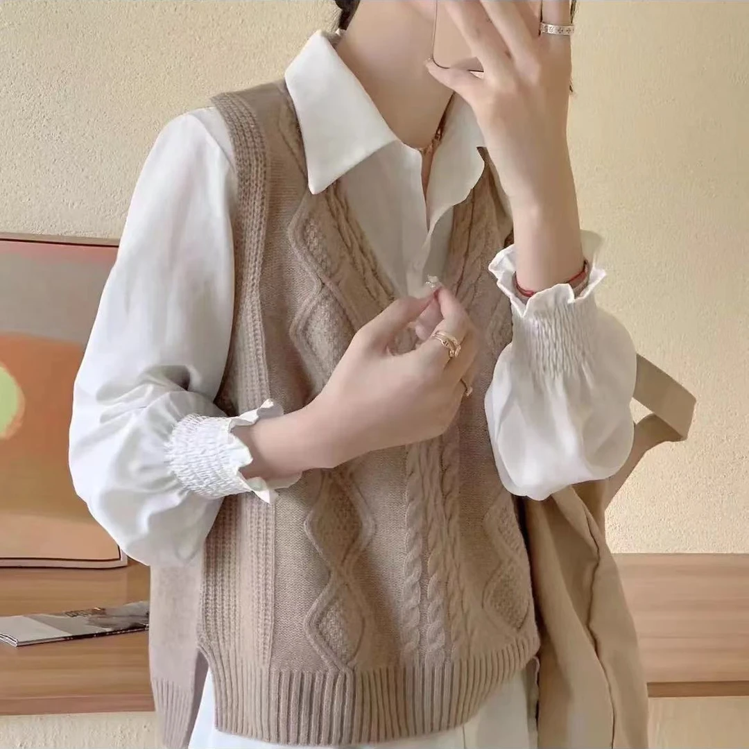 046经典菱格麻花针织无袖马甲