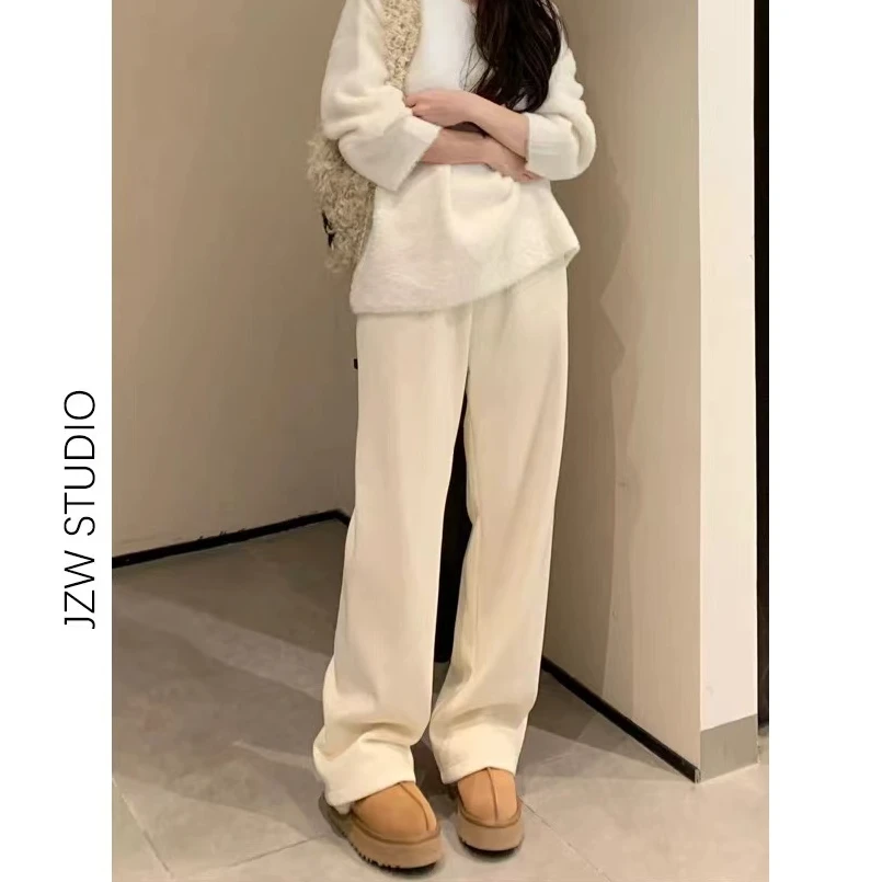 【雯雯】“白色爱恋“阔腿休闲裤女秋冬新款高腰宽松慵懒风显瘦垂感