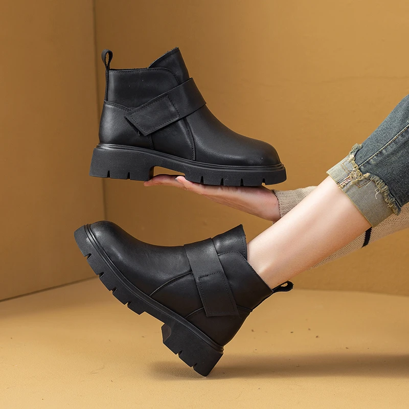 金梁钰头层牛皮2024马丁靴女新款保暖英伦加绒靴子软皮短靴风秋冬